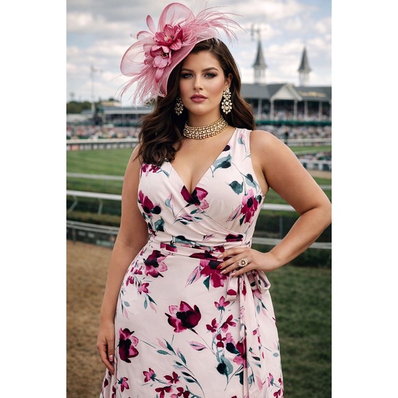 Lauren Ralph Lauren Dresses & Skirts - Lauren Ralph Lauren Floral Faux Wrap Dress Midi Derby Garden Party Rose Pink 12